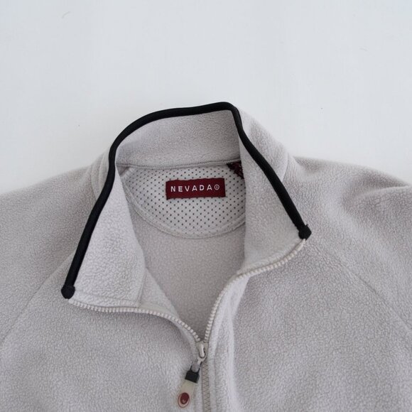 Vintage 90S Nevada Zip Up Arm Zipper Pocket Soft Fleece Taupe Sweater Medium - Picture 12 of 12